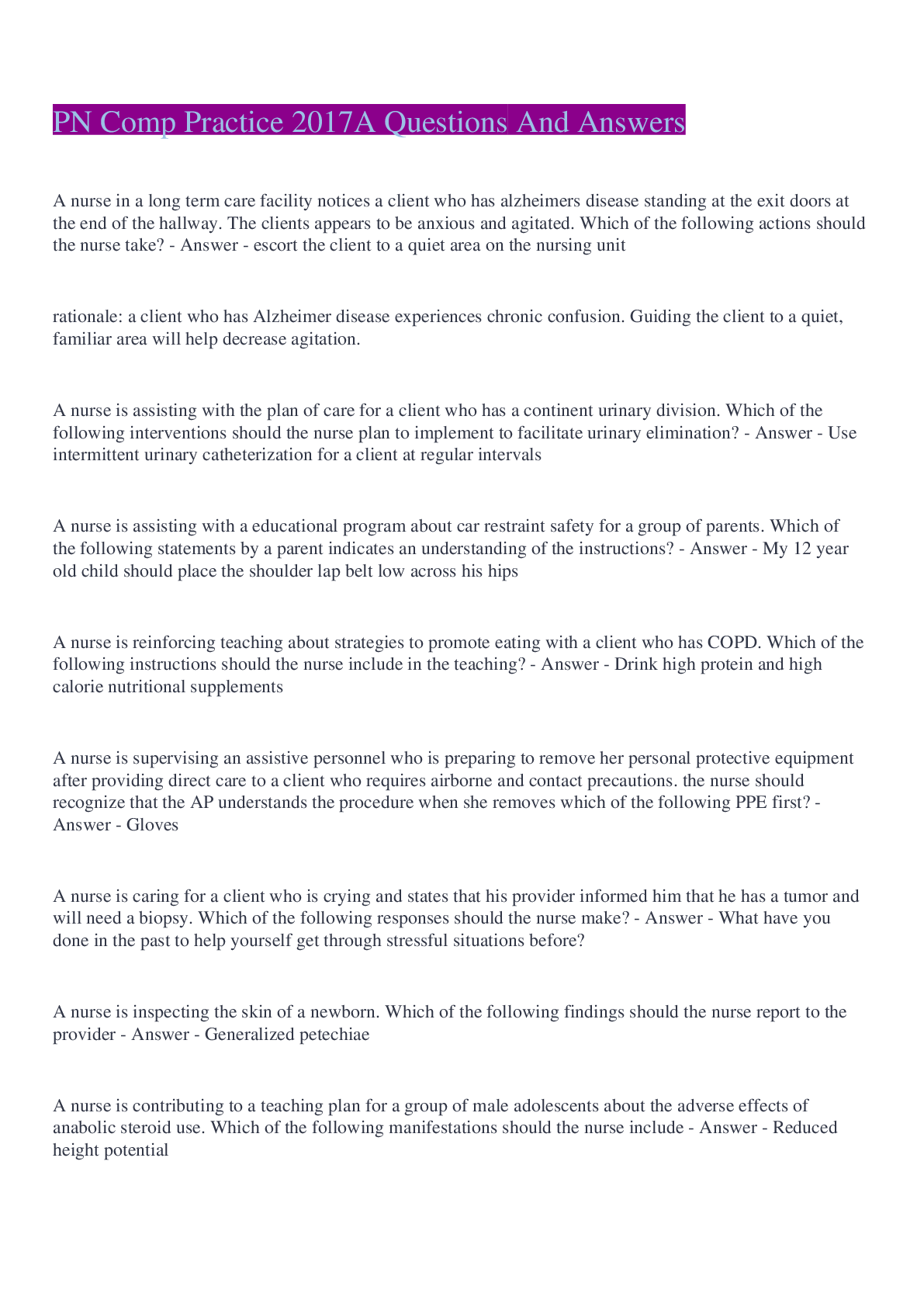 Preview image of PN Comp Practice 2017A  Questions And Answers document